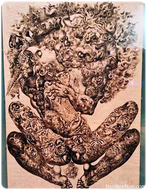 ภาพเขียนลายเส้นหมึกดำ ของศิลปินแห่งชาติ ถวัลย์ ดัชนี 